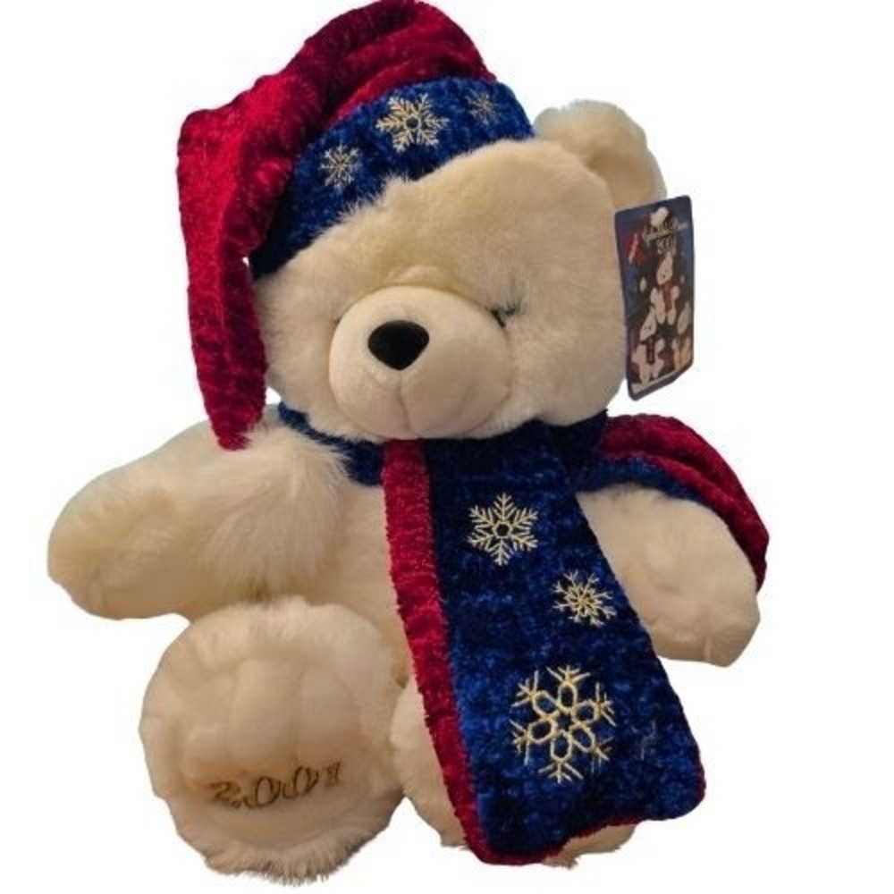 Kmart 2001 Collectible Holiday Bear White Plush‎ Snowflake Scarf Hat Christmas